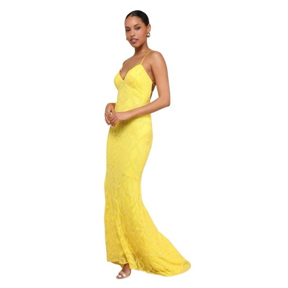 Lulu's Perfect Enchantment Yellow Sequin Lace-Up
Mermaid Maxi Dress Gown Size XS - Picture 5 of 13